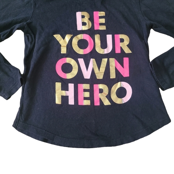 Old Navy Girls Sz XS 5 Black Long Sleeve Tee Shirt Be Your Own Hero - Picture 3 of 9